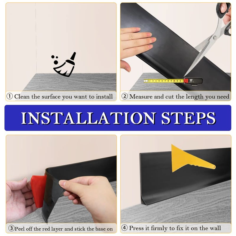 LSGCQ Flexible Baseboard Molding Trim 4 Inch x 60 Feet Self-Adhesive Vinyl Wall Base Peel and Stick Cove Base Rubber Wall Base Moulding Trim (Black) - Image 4